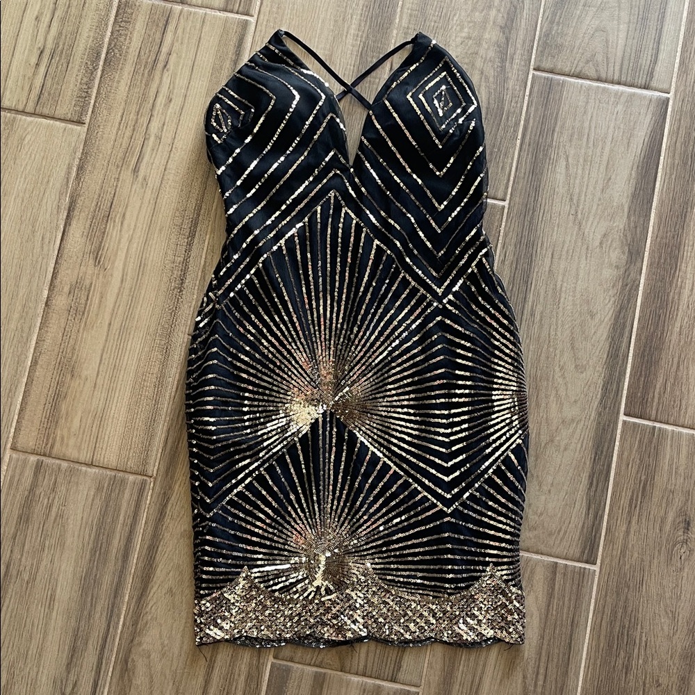 Windsor Black Dress with Gold Sequins